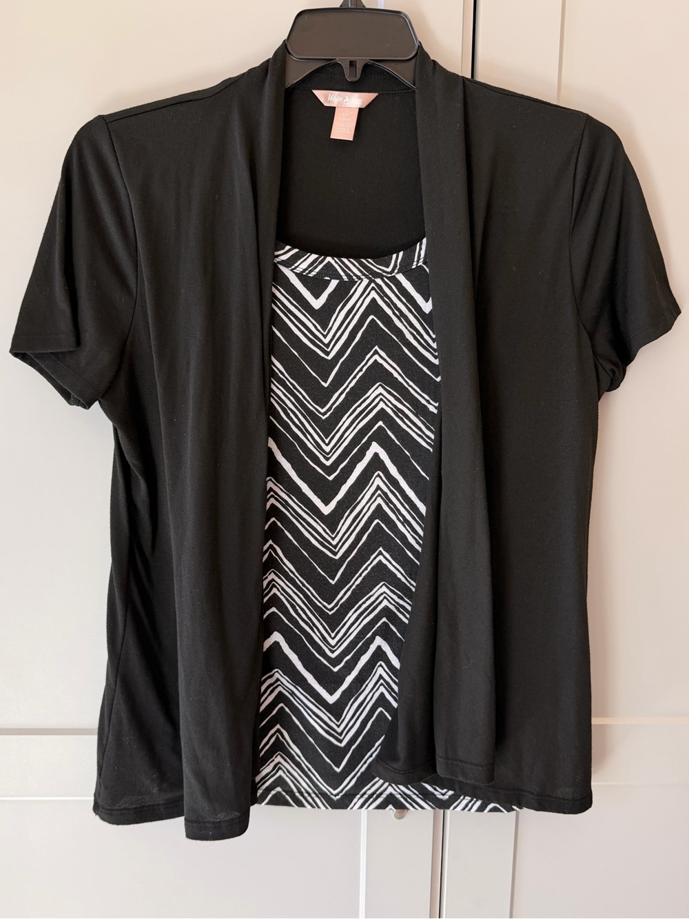 White Stag Black White Geometric Layered Look Cardigan Top Size L 12-14